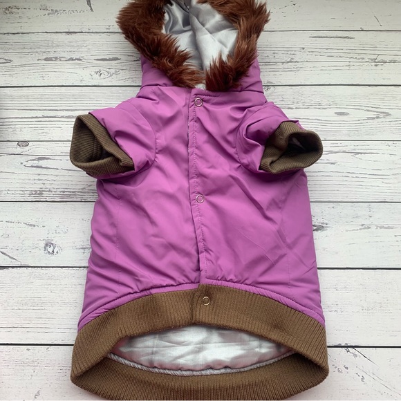 Dog coat for small dogs - purple and brown with hood - Picture 2 of 6